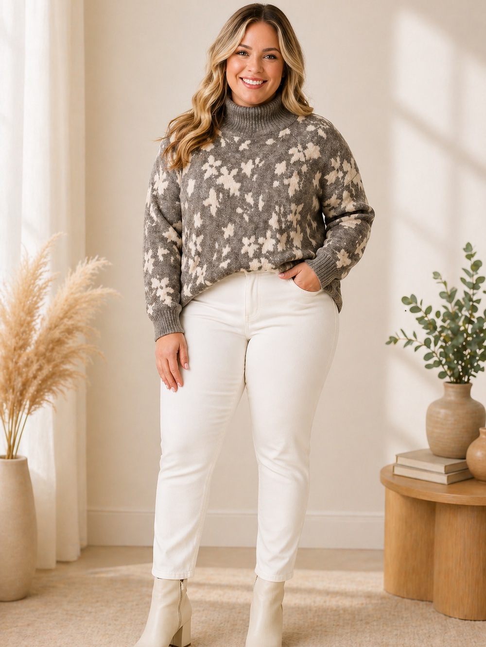 Liz Claiborne Gray and Cream Turtleneck Sweater